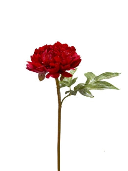 2834004RD 22" Glittered Peony Spray Red