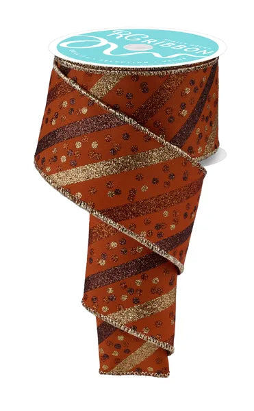 RGF1993T3 2.5" x 10yd Glitter Stripe W/Confetti Dots Autumn/Gold/Brown/Copper