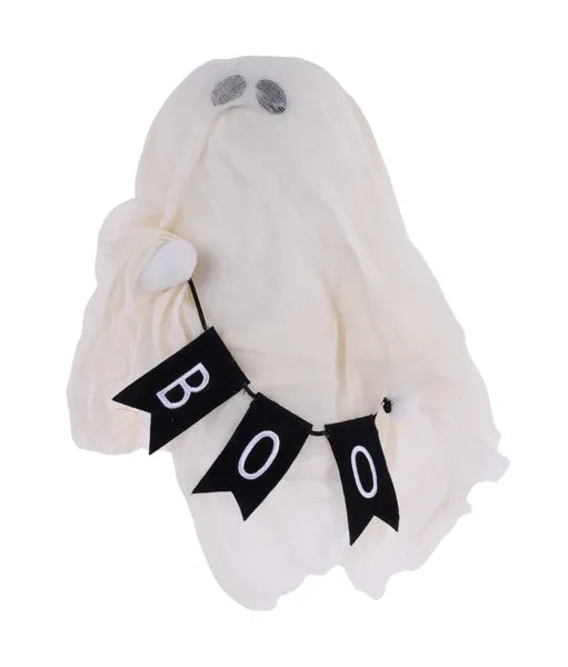 HH4008 10"H x 7.5"W Ghost W/Boo Banner White/Black
