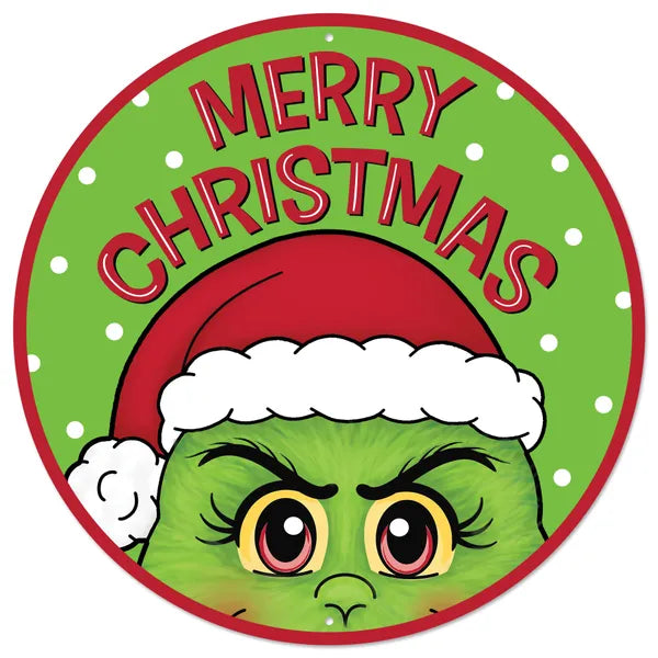 MD1498 12"Dia Merry Christmas/Furry Elf Sign Lime/Red/White/Black
