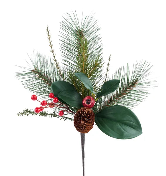 XV7596 13.5"L Pine/Berry/Pinecone Spray Green/Red/Brown
