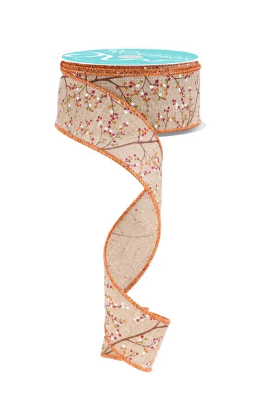 RGF147401 1.5" x 10yd Mini Berry Branch Lt Beige/Orng/Burg/Grn
