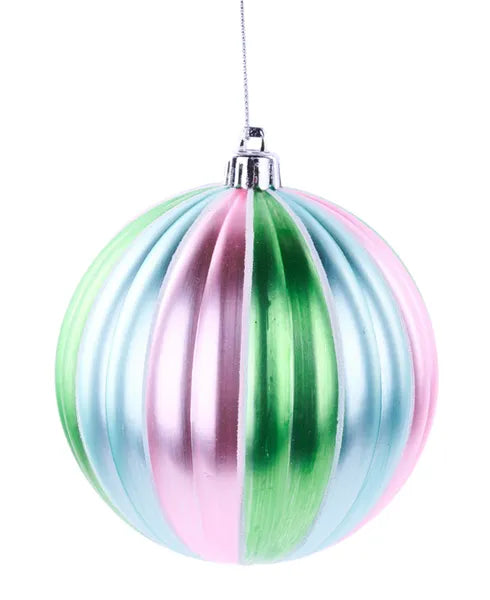 XJ5263EM 100Mm Glitter Vertical Stripe Ornament Pink/Ice Blue/Lt Grn/Wht