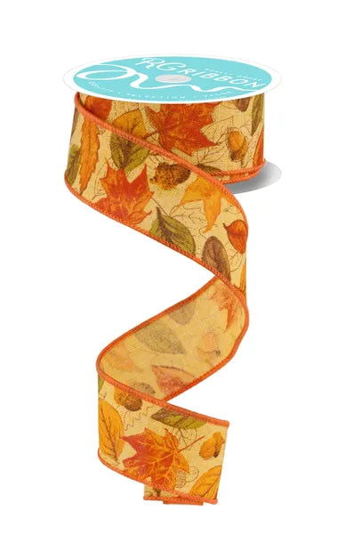 RGF133890 1.5" x 10yd Leaves And Acorns Mustard/Multi