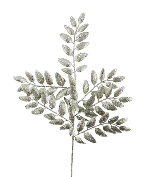 XS216979 21"L Glitter Honey Locust Spray Dark Sage Green