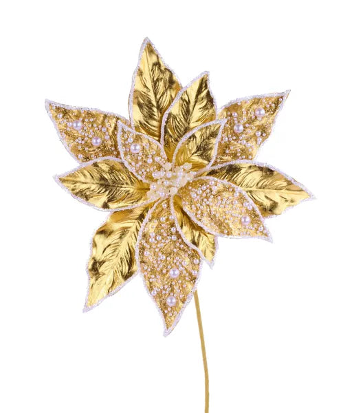 XS411208 11"Diax20"L Metallic/Pearl Poinsettia Gold