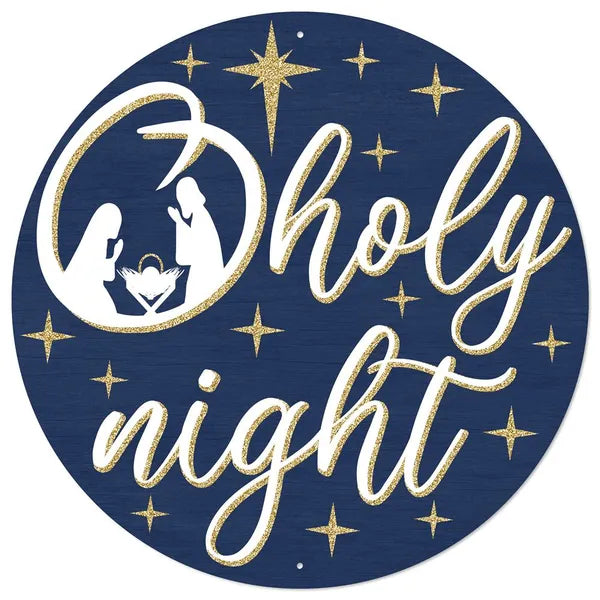 MD1008 12"Dia Metal/Glitter O Holy Night Sign Navy Blue/Gold