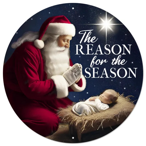 MD1666 12"Dia Reason For The Season Sign Blue/Red/White