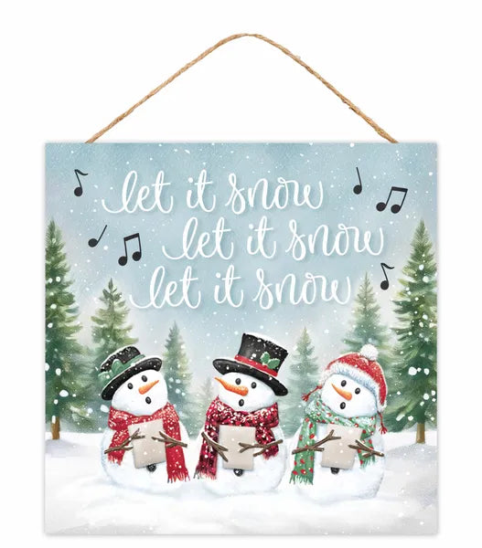 AP7419 10"Sq Let It Snow Singing Snowmen Sign White/Red/Blue/Grn/Clover