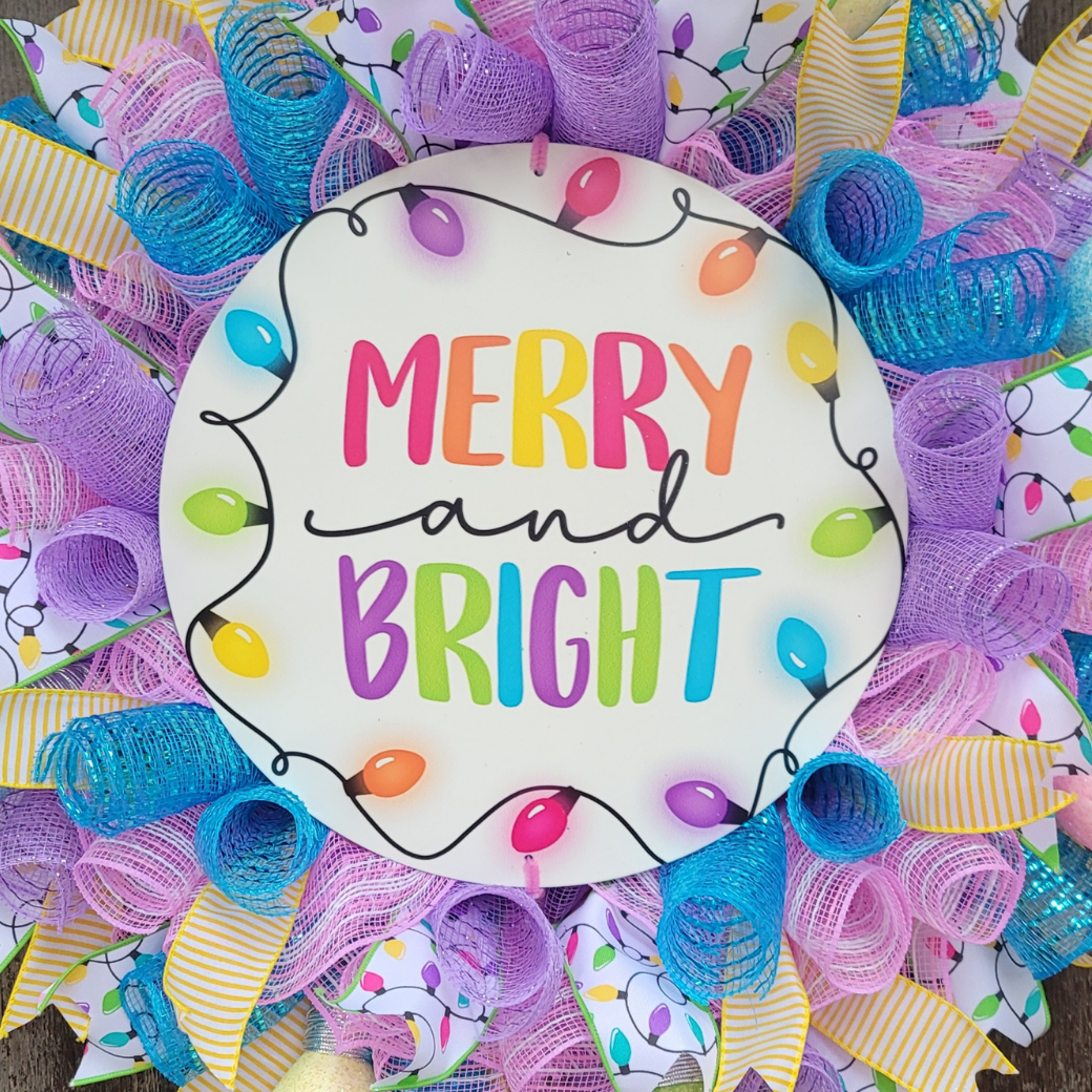 Merry and Bright Christmas Light Wreath – Colorful Christmas Front Door Wreath