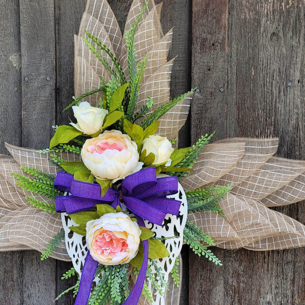 Floral Cross Door Hanger – Spring Easter Cross Door Decor – Rustic Farmhouse Cross