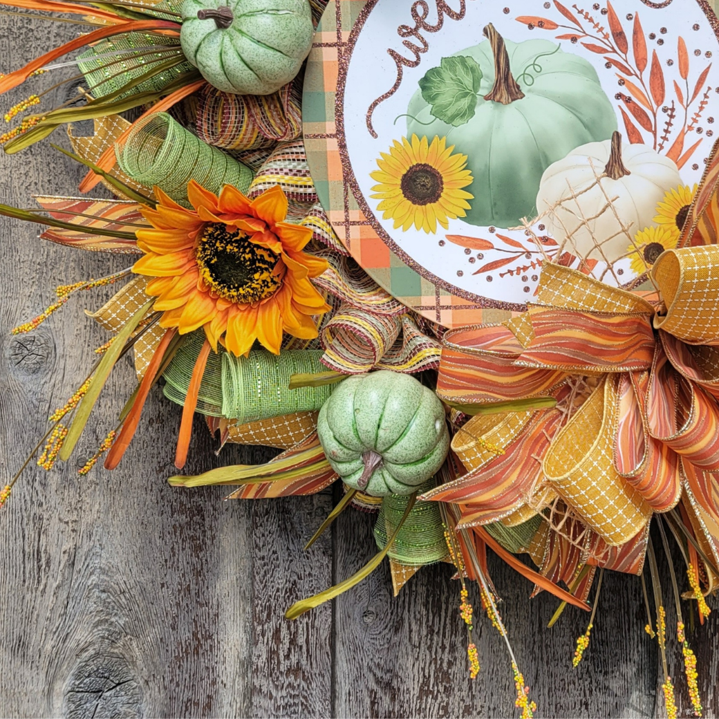 Fall Pumpkin Sunflower Wreath – Autumn Welcome Front Door Wreath