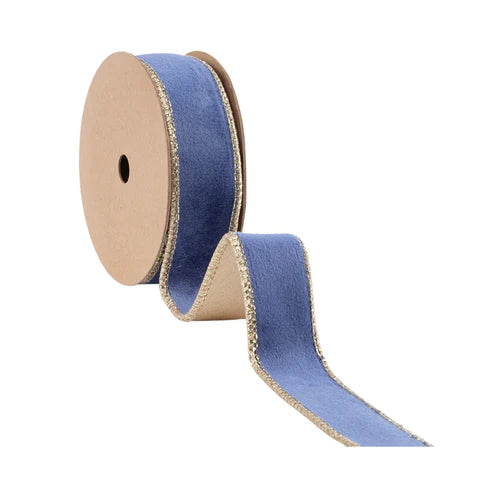 7115W33825E 1" x 10 yd- Reversible Classic Velvet Ribbon French Blue/Gold
