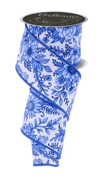 LS300103 2.5" x 10yd Chinoiserie Florals White/Multi Blue