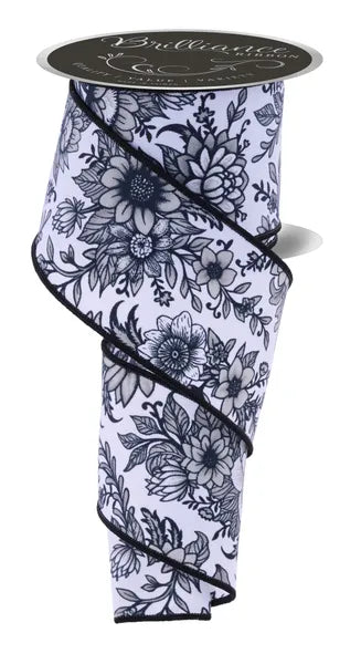 LS3001X6 2.5" x 10yd Chinoiserie Florals White/Grey/Black