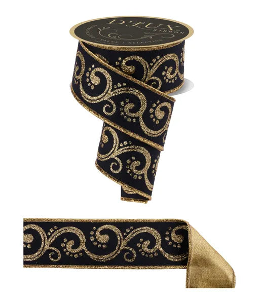 LX325186 2.5" x 10yd Swirls/Fused Black/Gold