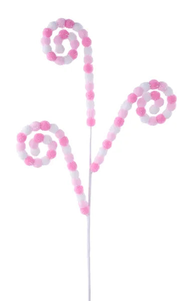 MN0482X3 27"L Tinsel Pompom Coil Spray Pink/Lt Pink/White