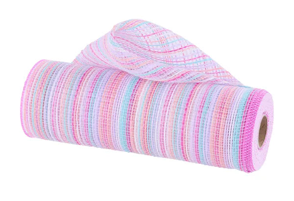 RE1369XY 10" x 10yd Vertical Multicolor Stripe Mesh Pink/Hot Pnk/Blue/Lav/Wht