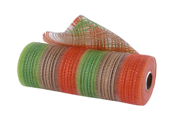RE13851N 10" x 10yd Vertical Stripe Mesh Lime/Natural/Orange