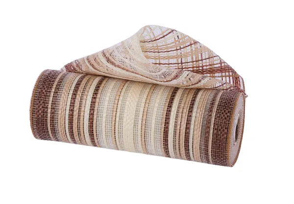 RE13861W 10" x 10yd Vertical Ombre Stripe Mesh Dark Brown/Natural/Cream