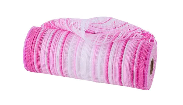 RE13861Y 10" x 10yd Vertical Ombre Stripe Mesh Hot Pink/Pink/White