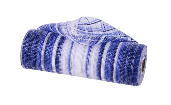 RE13862A 10" x 10yd Vertical Ombre Stripe Mesh Navy/Royal Blue/White