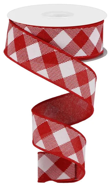 RGA126724 1.5" x 10yd Diagonal Check On Royal Red/White