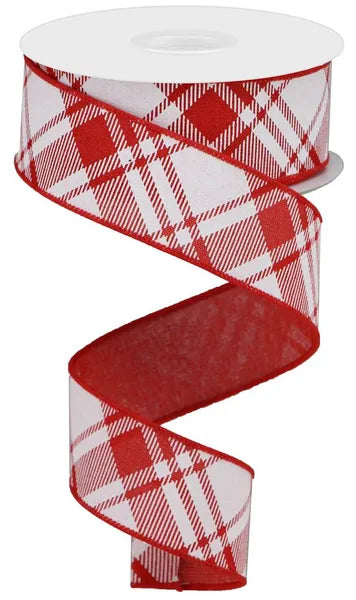 RGA127924 1.5" x 10yd Diagonal Stripe/Check On Royal Red/White