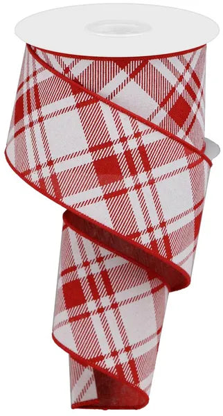 RGA128024 2.5" x 10yd Diagonal Stripe/Check On Royal Red/White