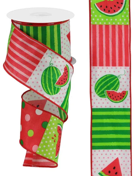 RGC1141WT 2.5" x 10yd Watermelon Block White/Lt Pink/Green