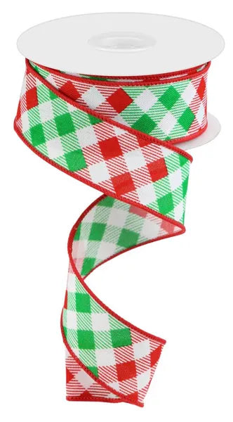 RGC150827 1.5" x 10yd Diagonal Check/Royal White/Red/Emerald