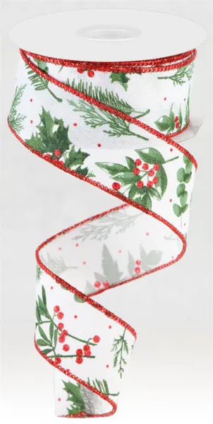 RGC17272E 1.5" x 10yd Winter Foliage White/Sage/Red
