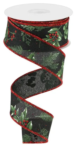 RGC17272K 1.5" x 10yd Winter Foliage Black/Sage/Red