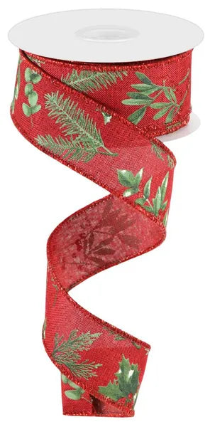 RGC17272M 1.5" x 10yd Winter Foliage Burgundy/Sage/Red