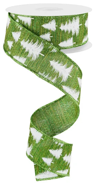 RGE191044 1.5" x 10yd Wispy Tree/Met Moss Green/Lime/White