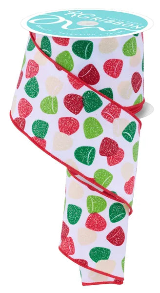 RGF1631HF 2.5" x 10yd Gumdrops Wht/Red/Green/Cream