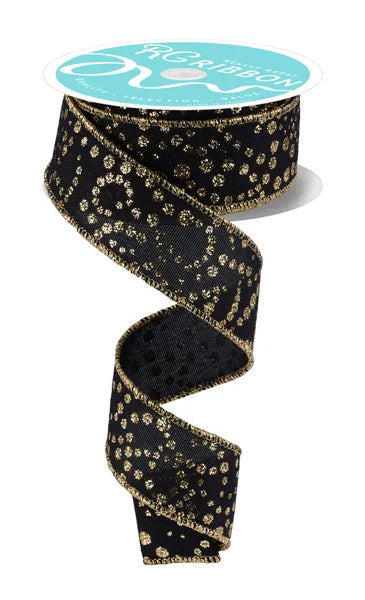 RGF171986 1.5" x 10yd Mini Glitter Dots Black/Gold