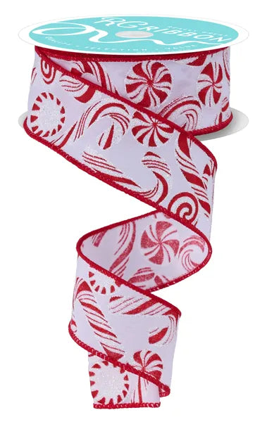 RGF180427 1.5" x 10yd Glitter Candy/Candy Cane White/Red