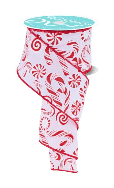 RGF180527 2.5" x 10yd Glitter Candy/Candy Cane White/Red