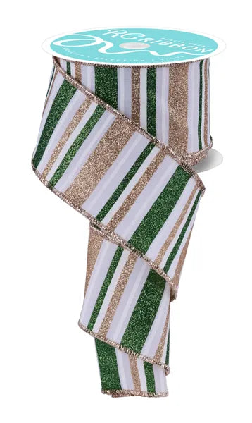 RGF1919KL 2.5" x 10yd Horizontal Stripe White/Sage/Champ