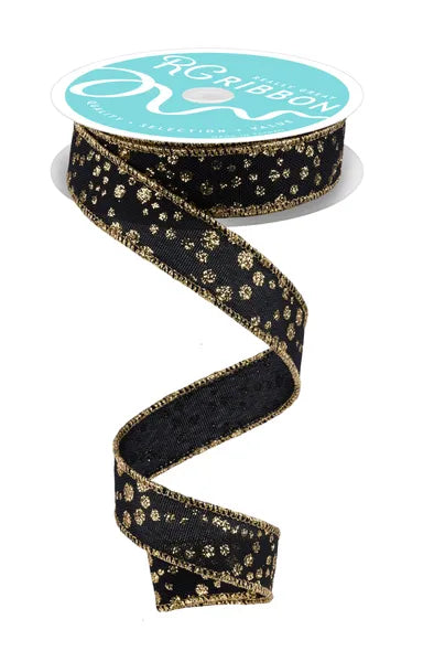 RGF771986 7/8" x 10yd Mini Glitter Dots Black/Gold