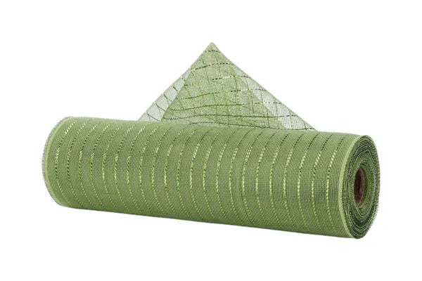 RY500132 10.25" x 10yd Fine Weave Metallic Mesh Moss/Apple W/Lime Foil