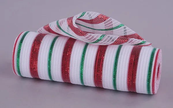 RY5018R3 10.25" x 10yd Fine Weave Faux Jute/Met White/Red/Emerald