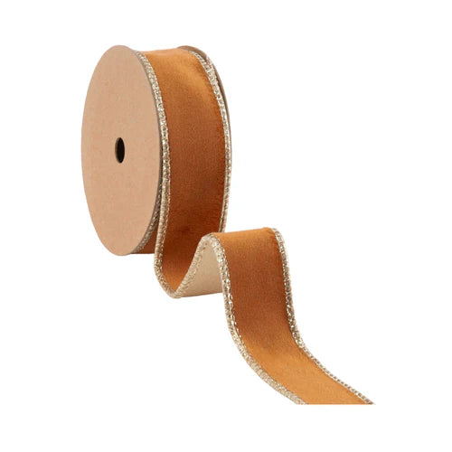 7115W78525E 1" x 10 yd- Reversible Classic Velvet Ribbon Rust/Gold