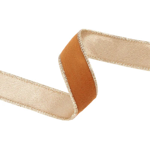 7115W78525E 1" x 10 yd- Reversible Classic Velvet Ribbon Rust/Gold