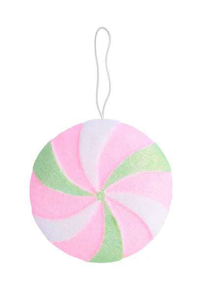 XC1155HE 6"Dia Glitter Peppermint Candy Ornament Lt Pink/Mint/White