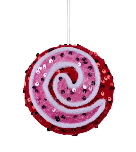 XC117253 4"Dia Swirl Peppermint Lollipop Orn Red/Pink/White