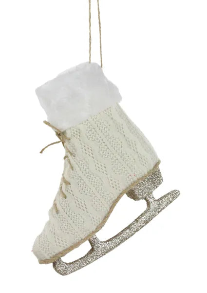 XJ5192X8 6.75"H x 6.25"L Fabric Skate Ornament Ivory