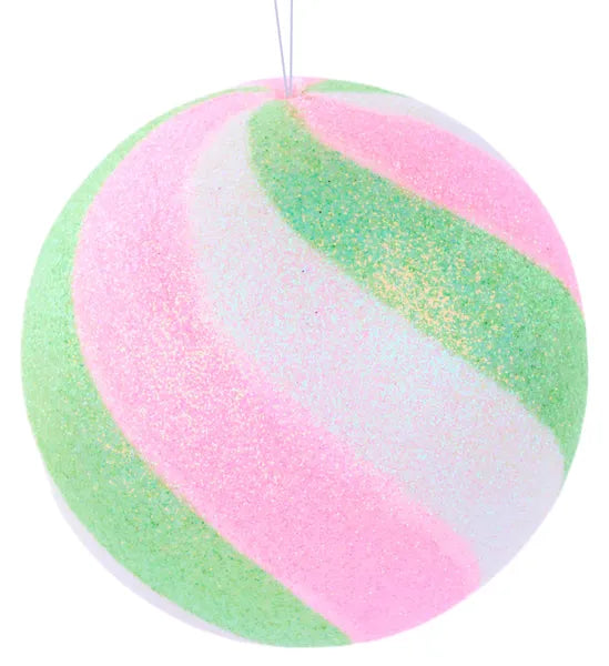 XJ5356HE 4"Dia Fine Glitter Swirl Ball Orn Light Pink/Mint/White