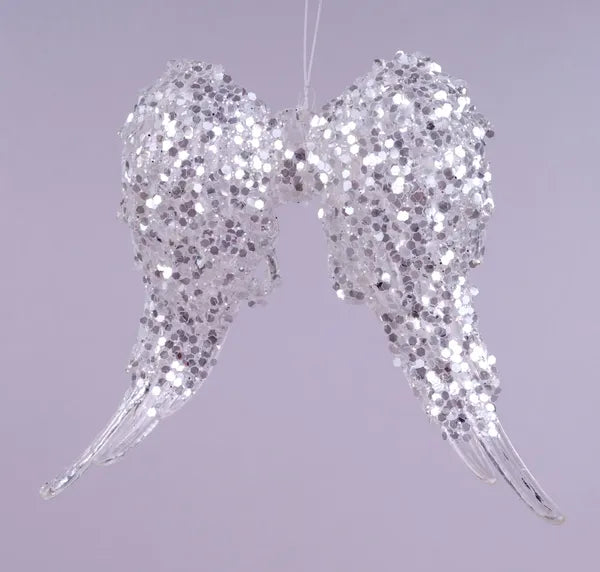 XJ708745 5.75"H x 5.25"L Glitter Angel Wing Orn Clear